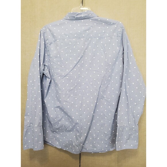Lands' End Women's Cotton Blue Check Dotted Long Sleeve Button-Up Shirt Size 14 - Picture 4 of 5